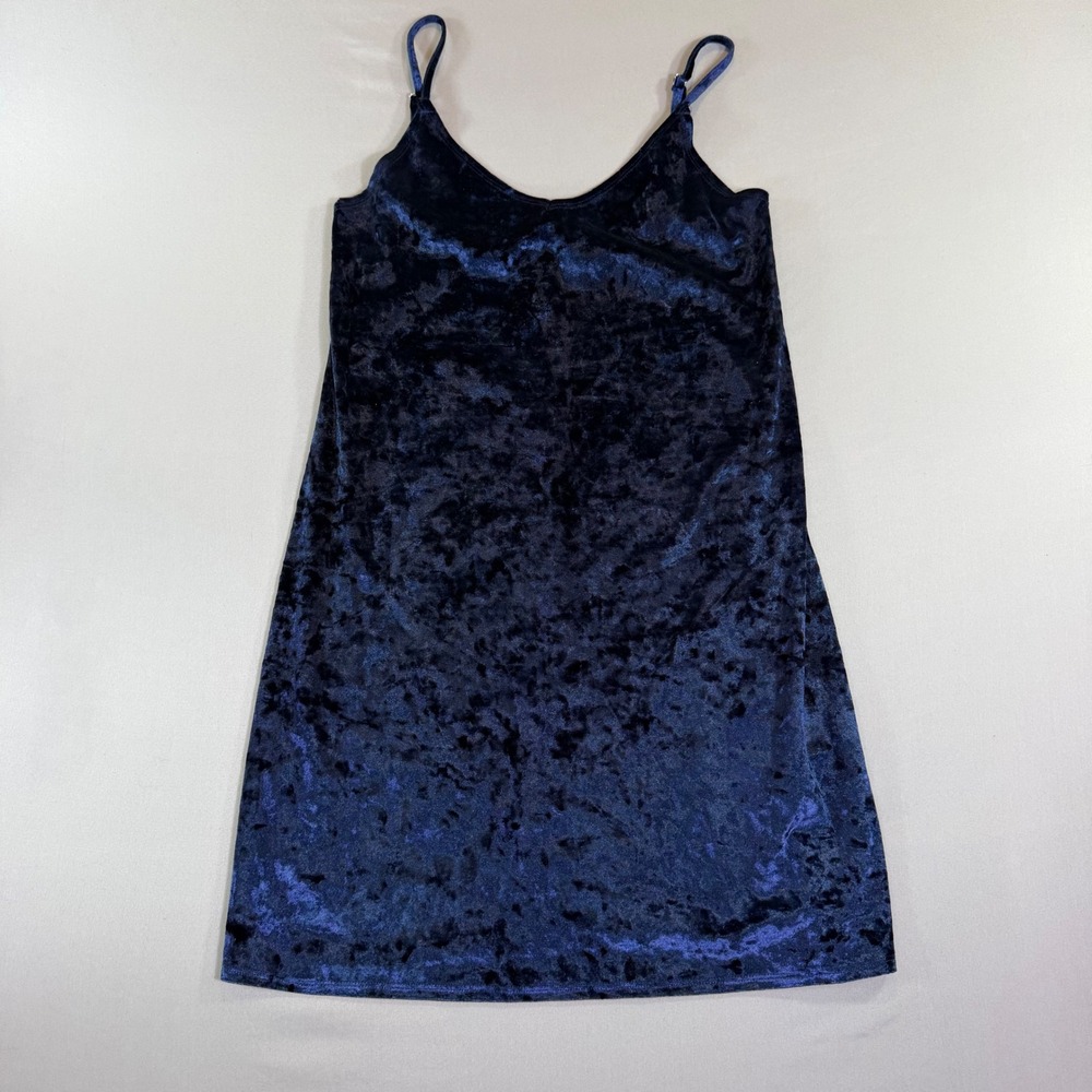 Hollister Blue Crushed Velvet Mini Dress Womens Small Y2K Whimsigoth Slip 90s